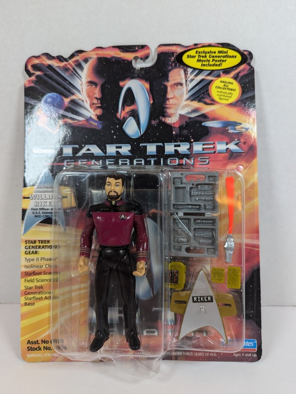 Star Trek Generations Action Figure - William Riker - Vintage Playmates NIB